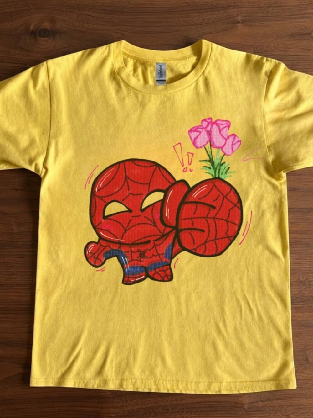 Cute Red Mask Character Yellow Graphic Tee Reprinted